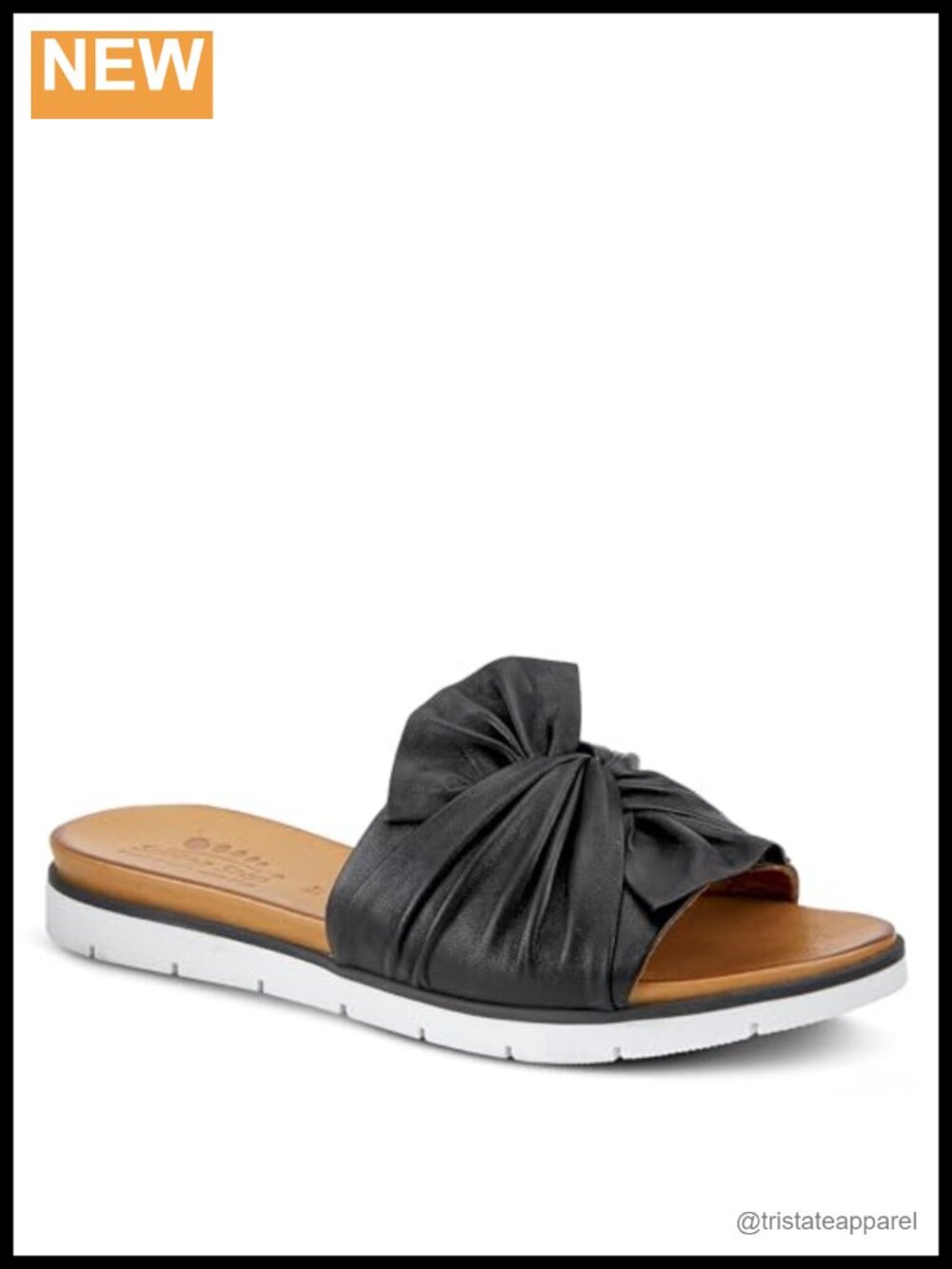Leather Slide Sandals with Ankle Strap and Bow Detail, Mid Heel, Slip-On,
